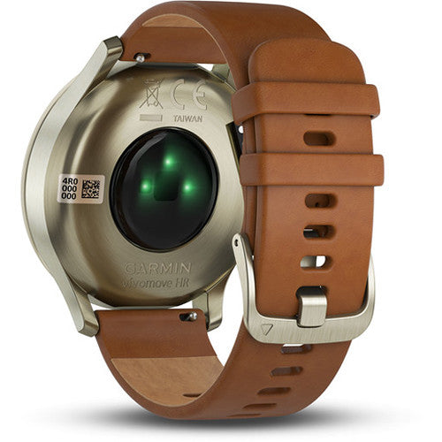 Garmin vivomove HR Premium Watch S/M, Gold with Light Brown Leather Band - 010-01850-15