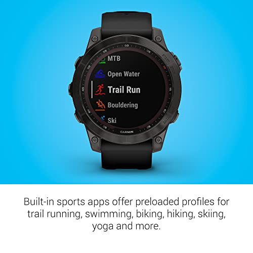 Garmin Fenix 7 Sapphire Solar GPS Smartwatch - 47mm - Carbon Gray DLC Titanium w/ Black Band