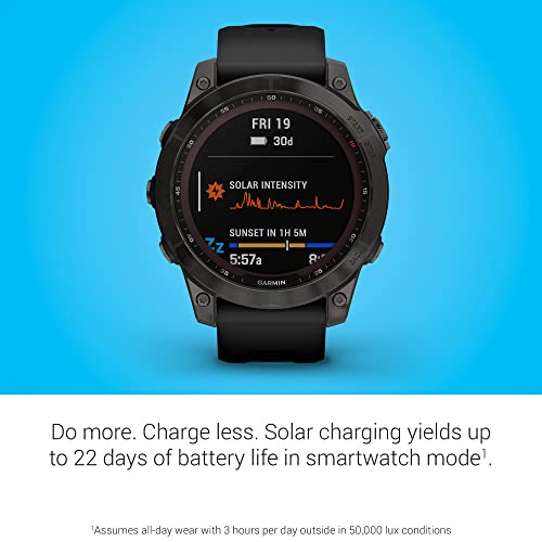 Garmin Fenix 7 Sapphire Solar GPS Smartwatch - 47mm - Carbon Gray DLC Titanium w/ Black Band