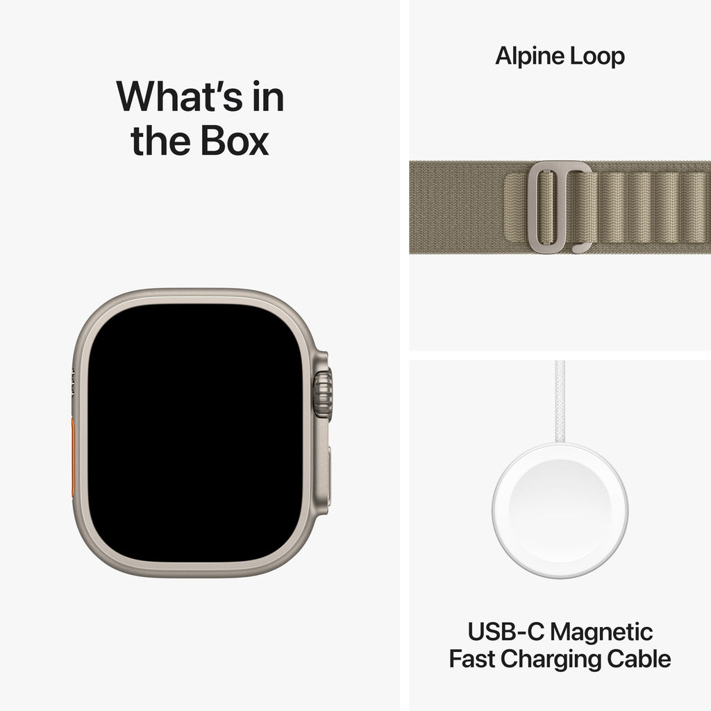 Apple Watch Ultra 2 (GPS + Cellular) 49mm Titanium Case with Olive Alpine Loop - Large - MRF03LL/A