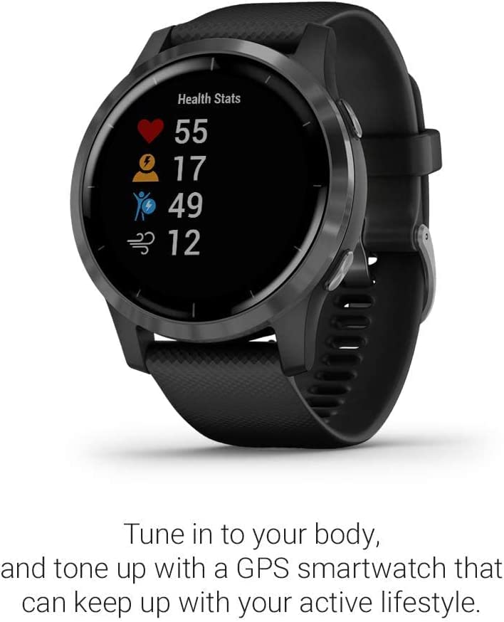 Garmin Vivoactive 4 GPS Fitness Smartwatch with Black Case and Slate Hardware - 010-N2174-11