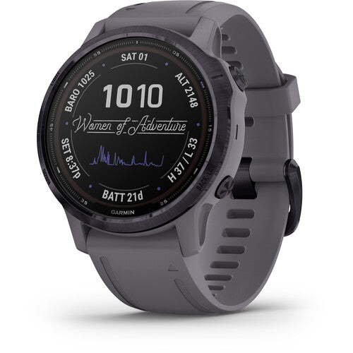 Garmin fenix 6 Multisport GPS Smartwatch 42mm, Solar, Amethyst Steel Shale Gray Band - 010-02409-14