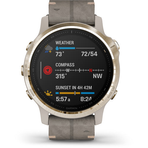 Garmin fenix 6S Sapphire Multisport GPS Smartwatch 42mm - Light Gold / Shale - 010-02159-39