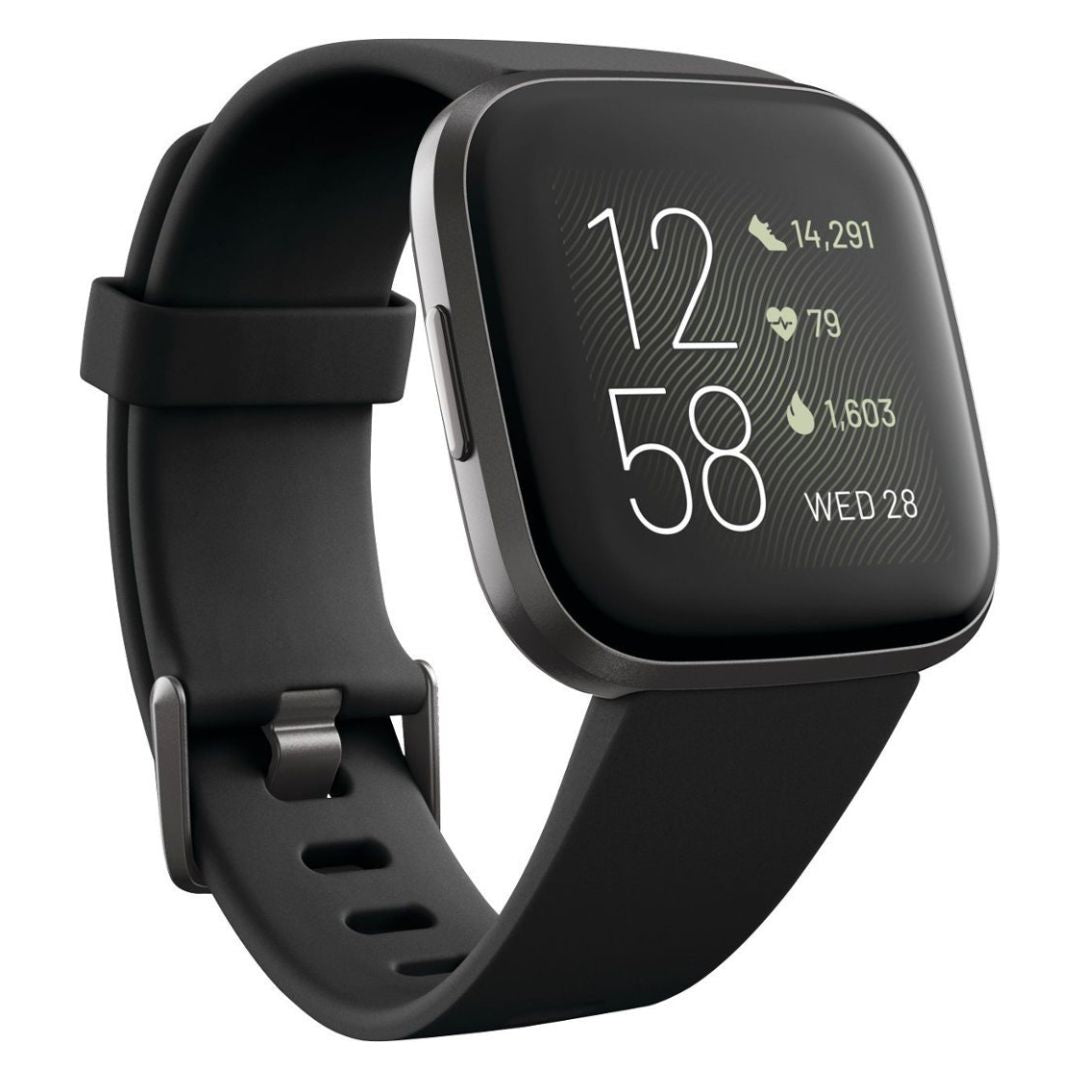 Fitbit Versa 2 - 40mm Aluminum Case - Carbon w Black Silicone Band - FB507BKBK