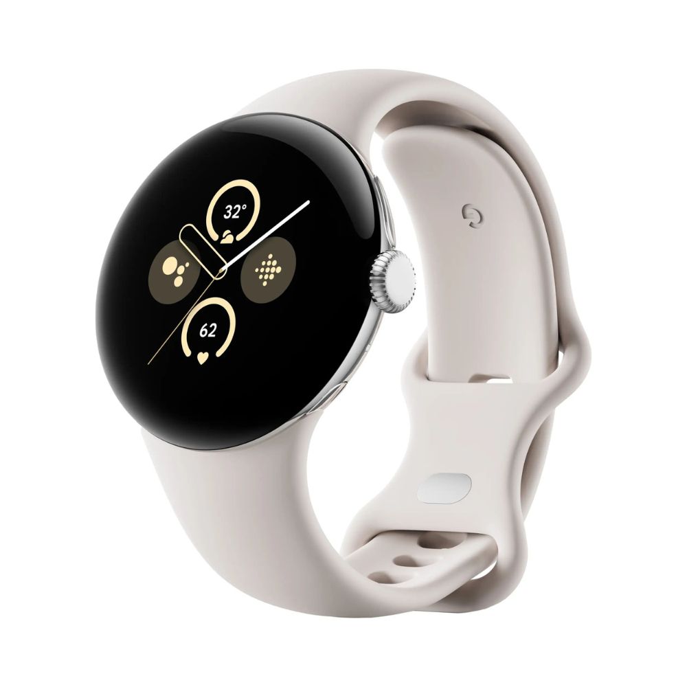 Google - Pixel Watch 2 Polished Silver Aluminum Case Smartwatch with Porcelain Active Band - Wi-Fi - GA05031-US