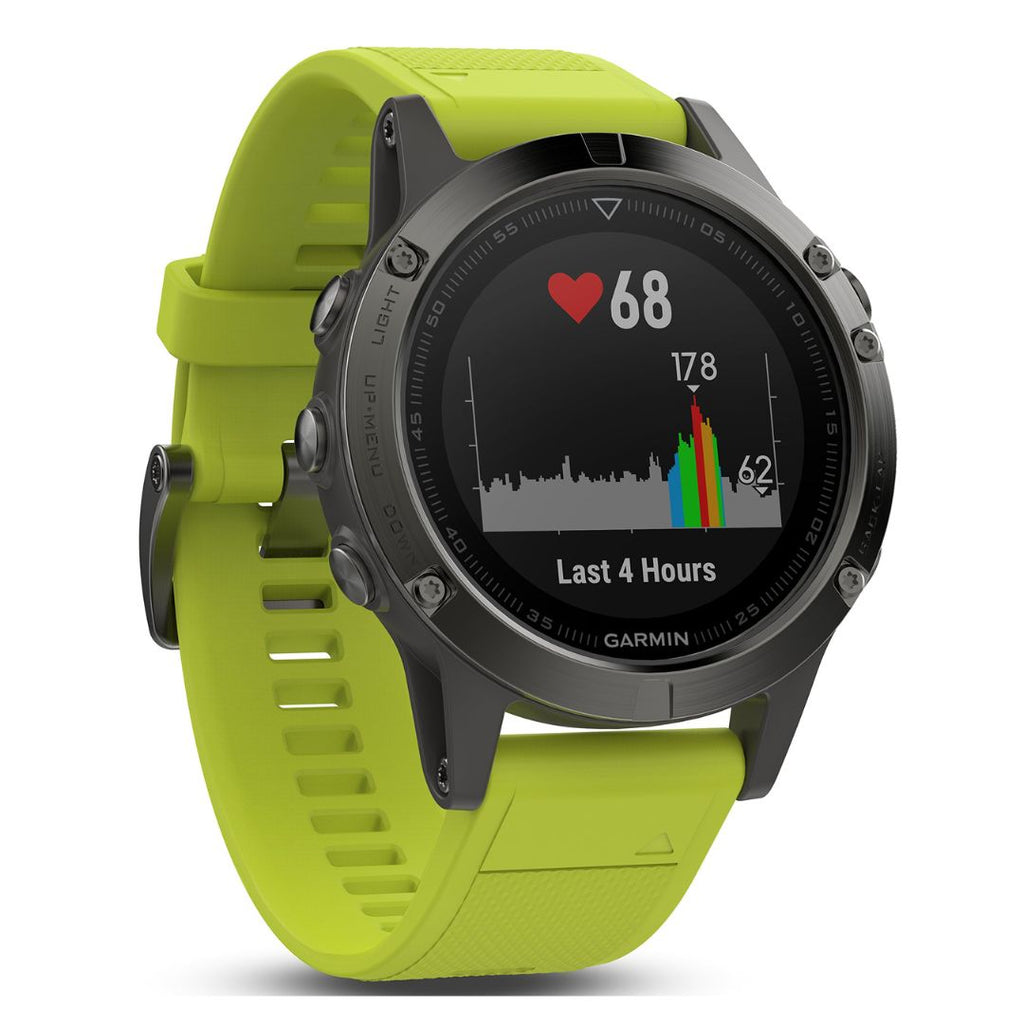 Garmin f?nix 5, Premium and Rugged Multisport GPS Smartwatch, Slate Gray W/ Yellow Band - 010-01688-02
