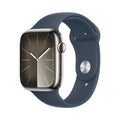 Apple Watch Series 9 GPS + Cellular 45mm Silver Stainless Steel Case, Storm Blue Sport Band - MRMN3LL/A