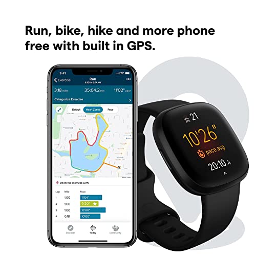 Fitbit - Versa 3 Health & Fitness Smartwatch - Black - FB511BKBK