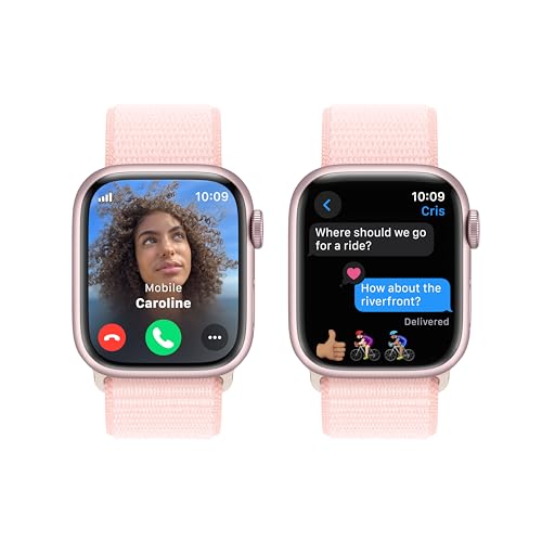 Apple Watch Series 9 GPS + Cellular 41mm Pink Aluminum Case with Light Pink Sport Loop - MRJ13LW/A