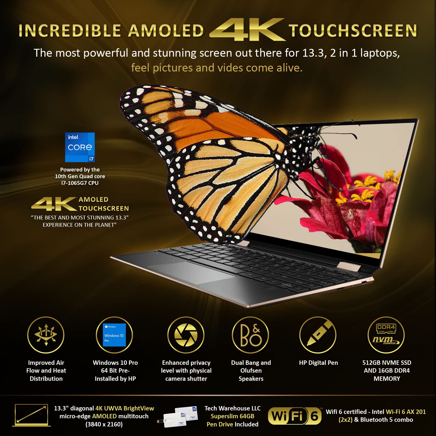 HP Spectre x360 - 2-in-1 UHD Touch - i7-1065G7 - 16GB RAM - 512GB SSD - Blue