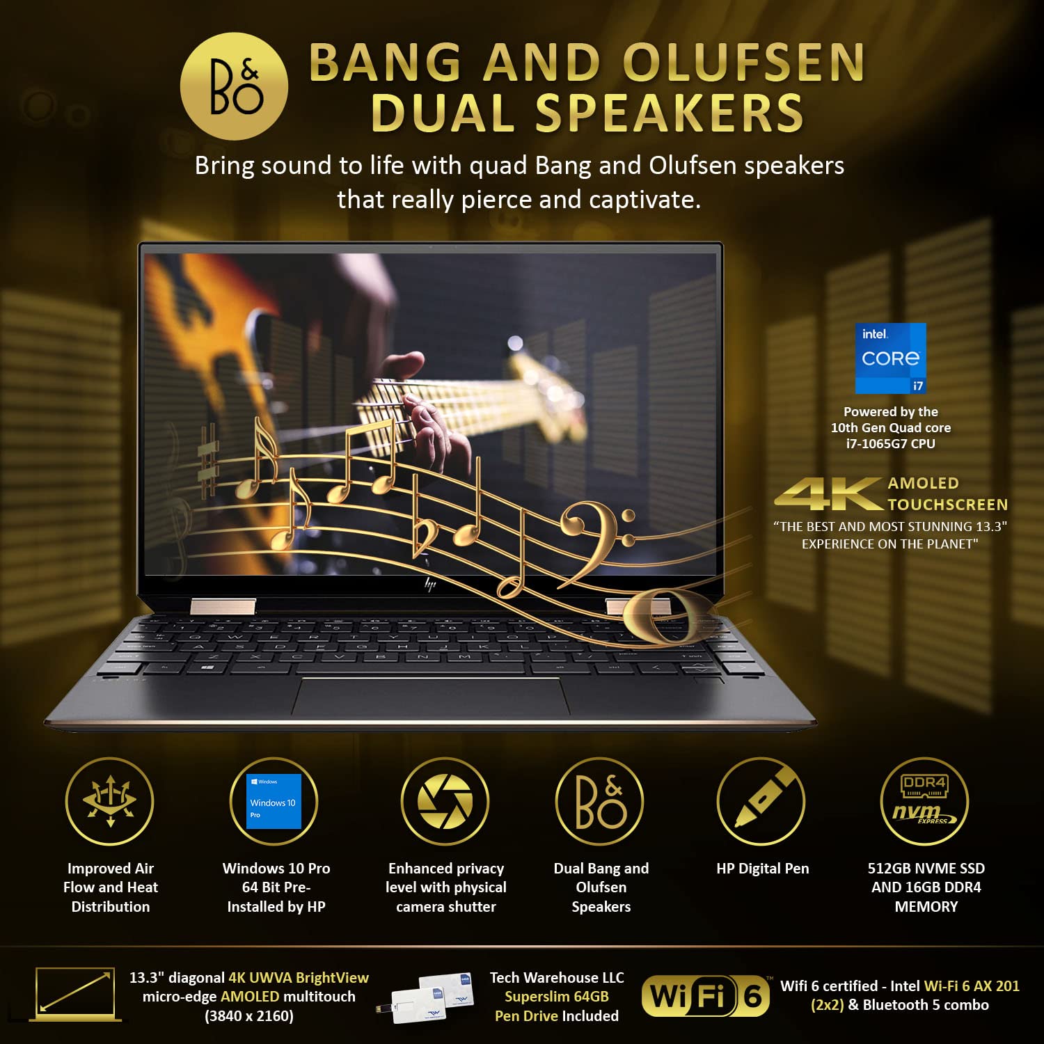 HP Spectre x360 - 2-in-1 UHD Touch - i7-1065G7 - 16GB RAM - 512GB SSD - Blue