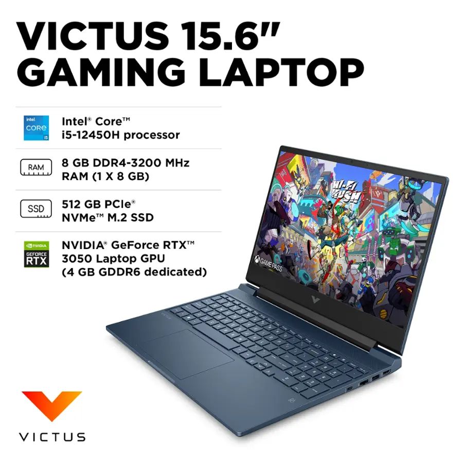 HP Victus 15.6" FHD 144Hz Gaming Laptop - Intel Core i5-12450H - 32GB RAM - RTX 3050 - 512GB SSD - Performance Blue - 15-fa0033dx