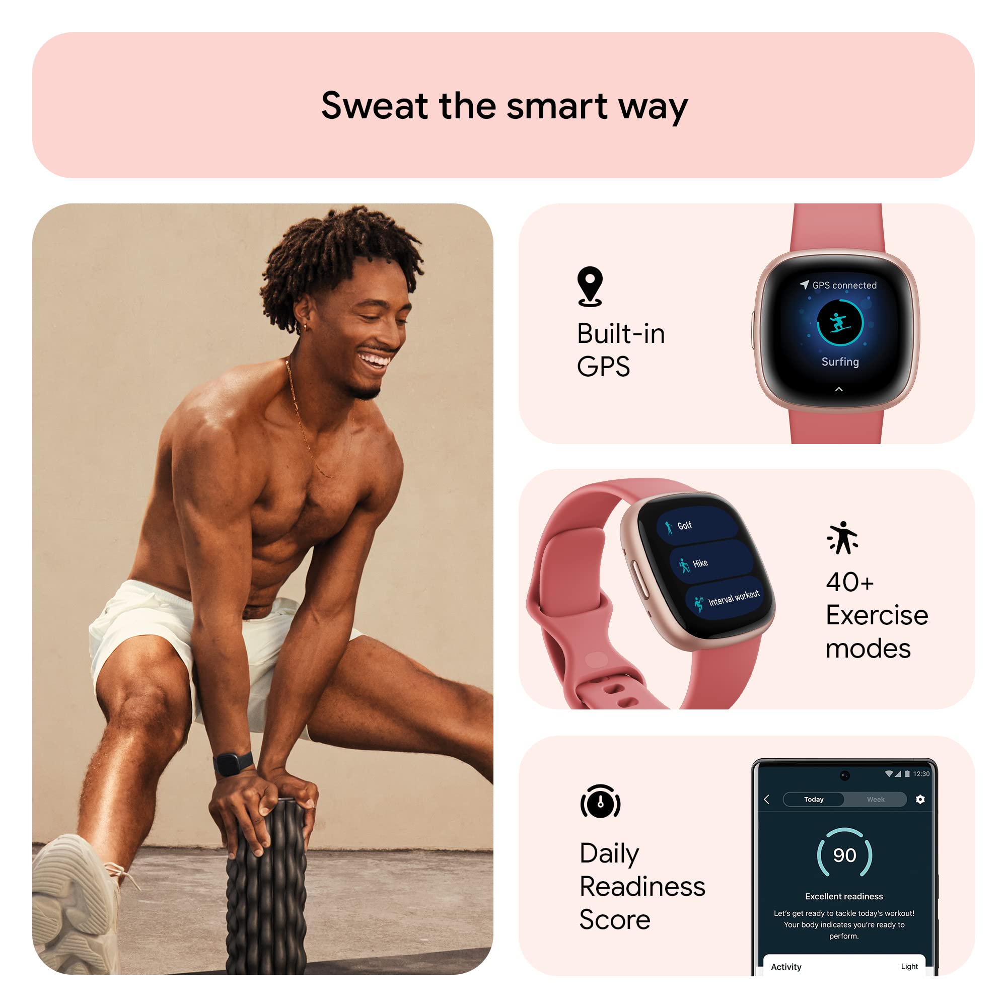 Fitbit Versa 4 Fitness Smartwatch ? Copper Rose Aluminum Case with Pink Sand Band ? FB523RGRW-US