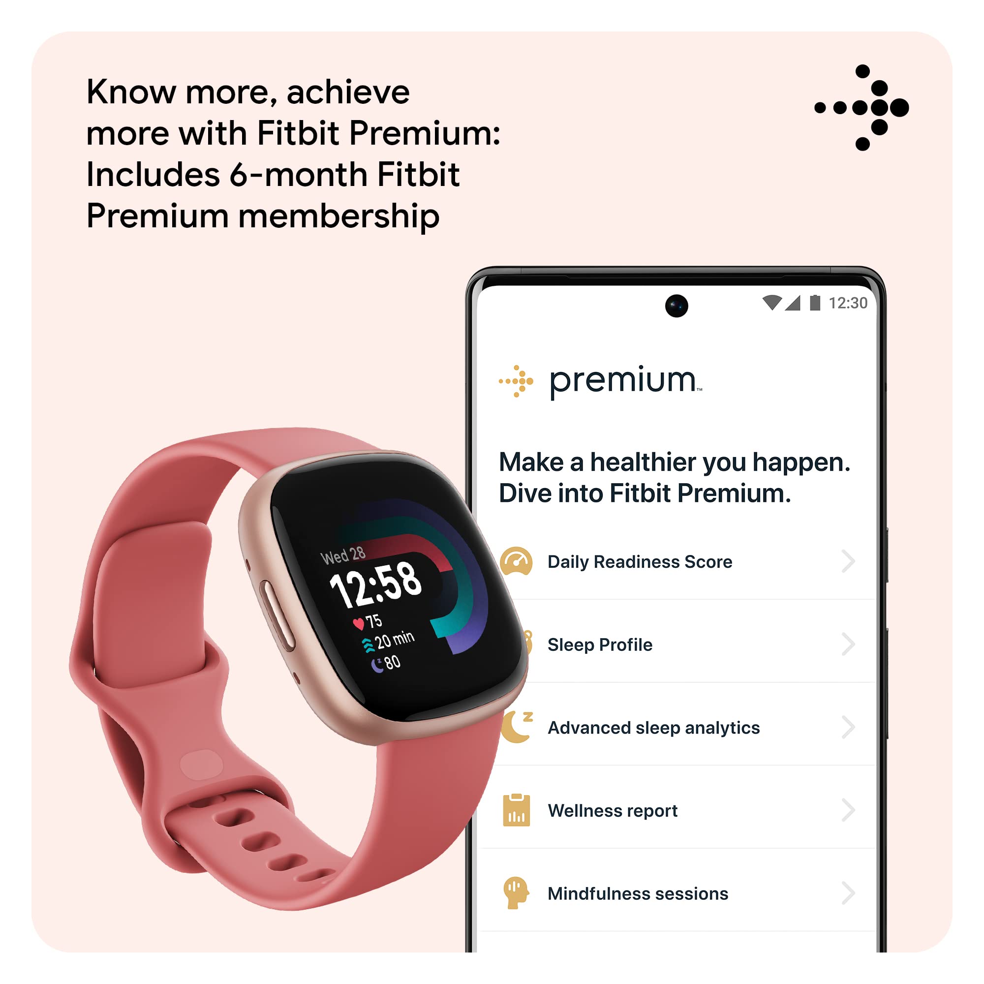 Fitbit Versa 4 Fitness Smartwatch ? Copper Rose Aluminum Case with Pink Sand Band ? FB523RGRW-US