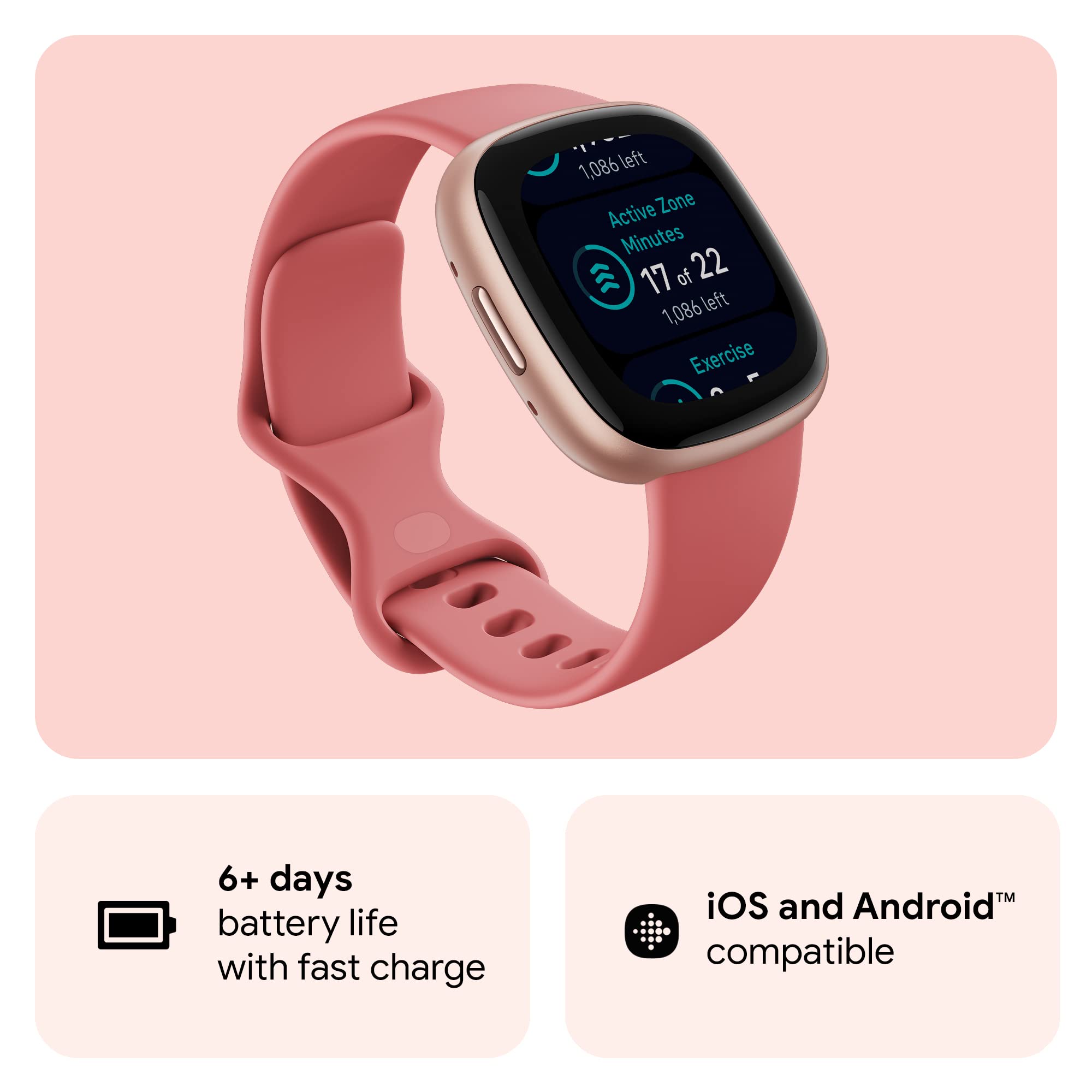 Fitbit Versa 4 Fitness Smartwatch ? Copper Rose Aluminum Case with Pink Sand Band ? FB523RGRW-US