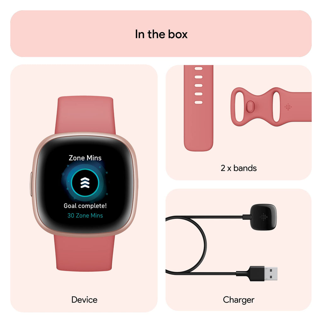 Fitbit Versa 4 Fitness Smartwatch ? Copper Rose Aluminum Case with Pink Sand Band ? FB523RGRW-US