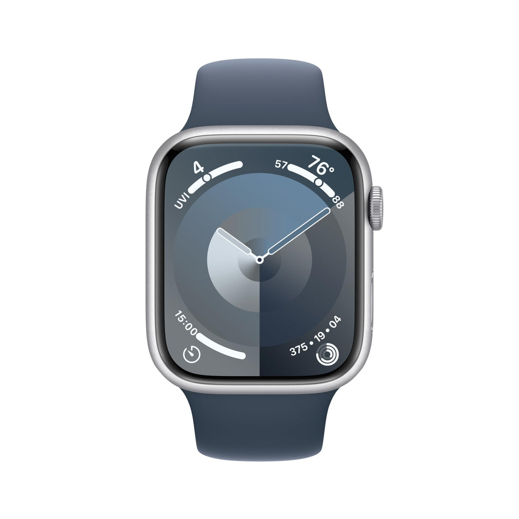 Apple Watch Series 9 (GPS + Cellular) ? 45mm Silver Aluminum Case with Storm Blue Sport Band (M/L) ? MRMH3LW/A