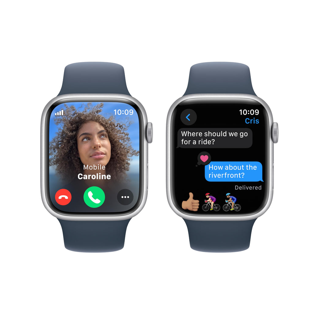 Apple Watch Series 9 (GPS + Cellular) ? 45mm Silver Aluminum Case with Storm Blue Sport Band (M/L) ? MRMH3LW/A