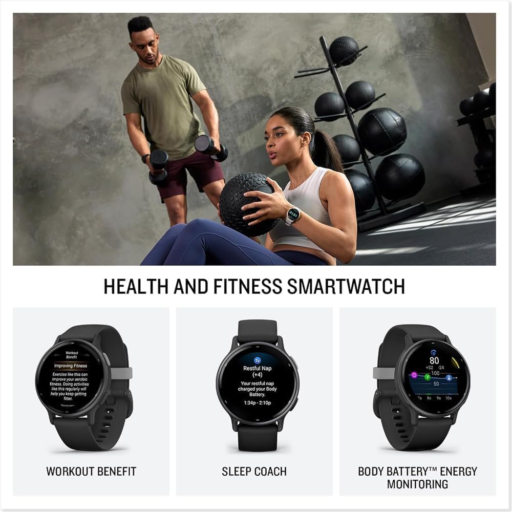 Garmin Vivoactive 5 42mm Slate Aluminum Bezel with Black Case and Black Silicone Band - 010-02862-10