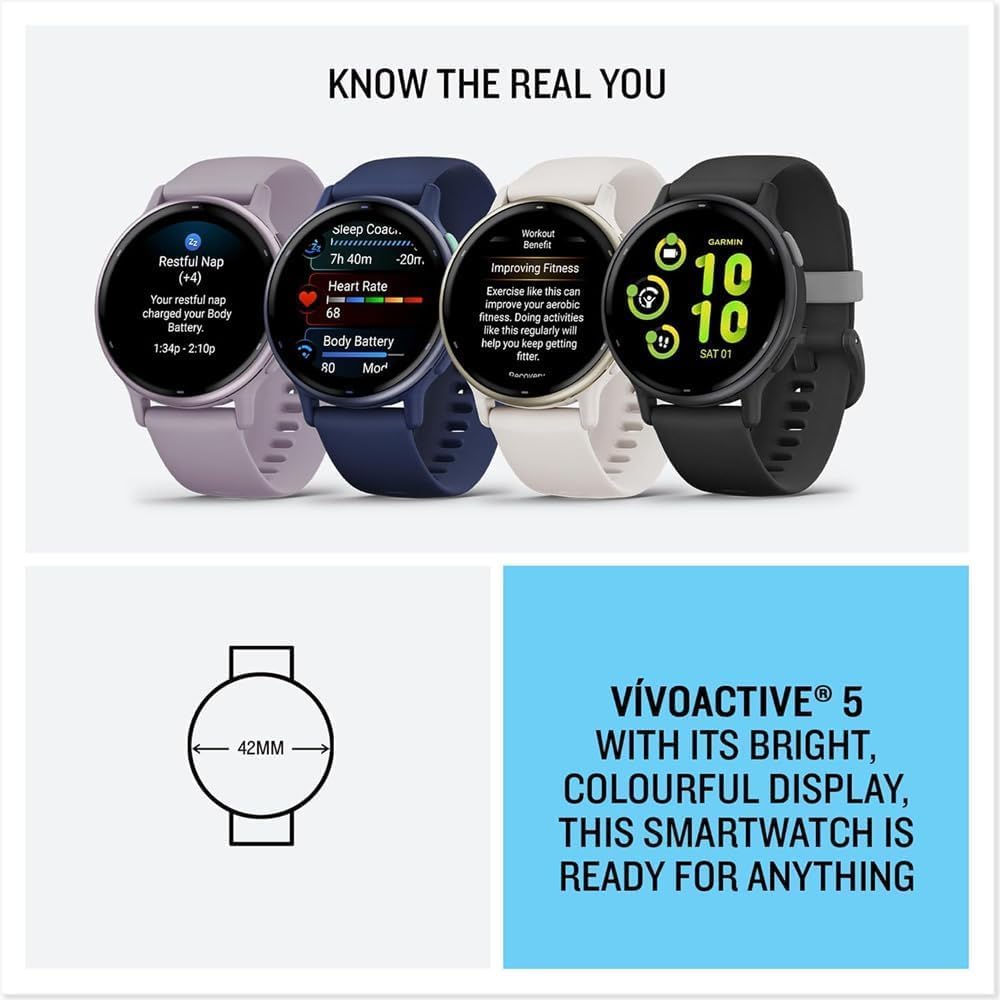 Garmin Vivoactive 5 42mm Slate Aluminum Bezel with Black Case and Black Silicone Band - 010-02862-10