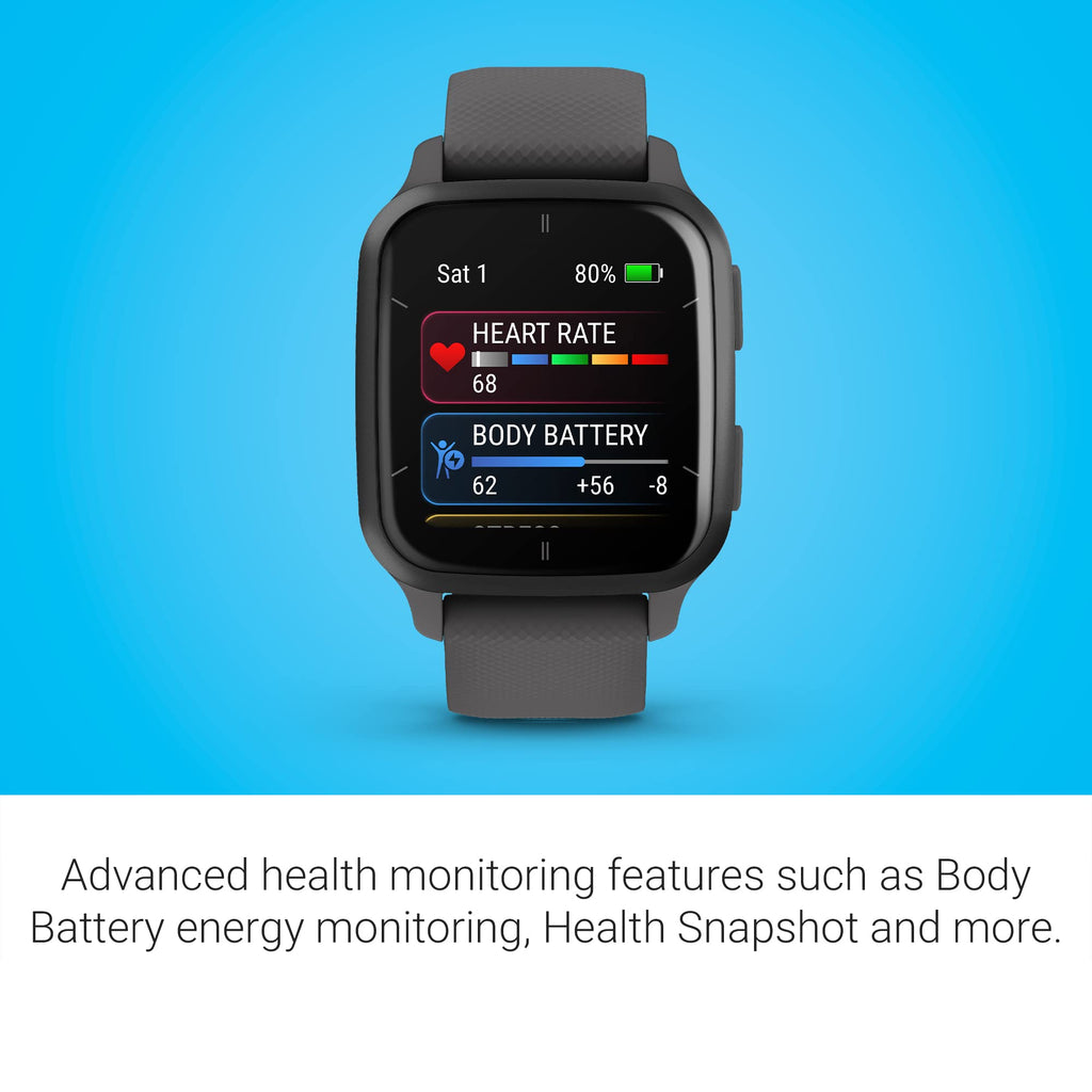 Garmin Venu Sq 2 GPS 40mm Slate Aluminum with Shadow Gray Case w/ Gray Silicone Band - 010-02701-00
