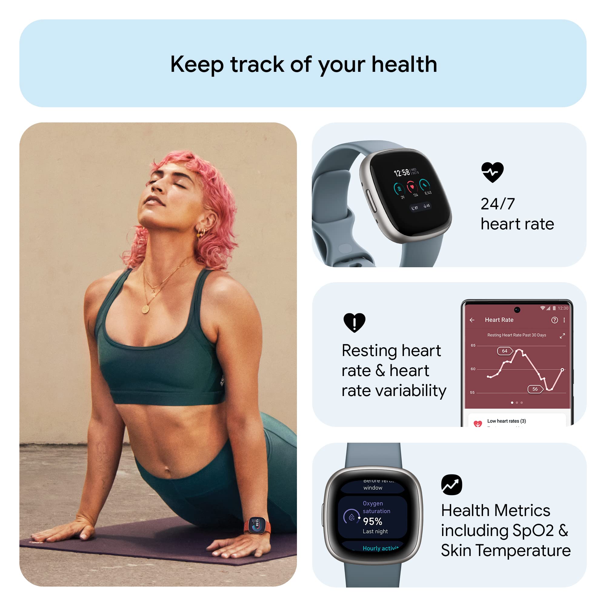 Fitbit Versa 4 Fitness Smartwatch ? Platinum ? FB523SRAG-US
