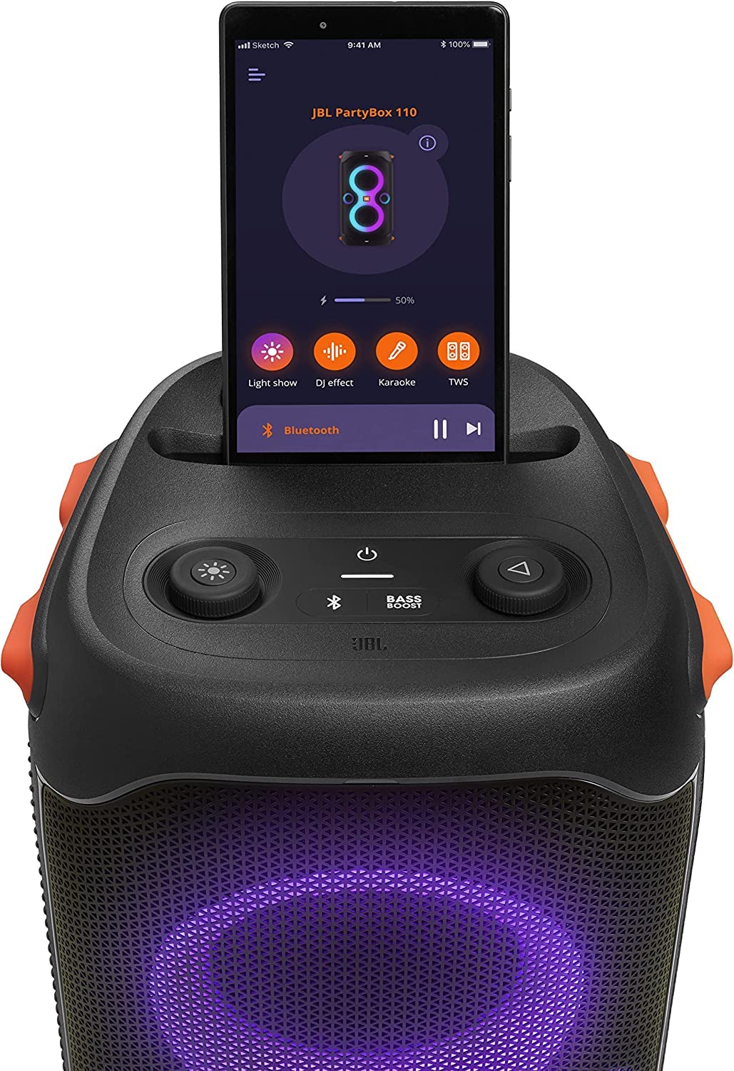 JBL PartyBox 110 ? Portable Bluetooth Party Speaker with Built-in Lights ? Black ? JBLPARTYBOX110AM