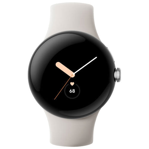 Google Pixel Watch 41mm LTE Polished Silver Stainless Steel with Chalk Band ? GA02832-US