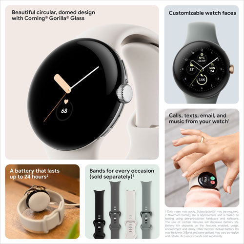 Google Pixel Watch 41mm LTE Polished Silver Stainless Steel with Chalk Band ? GA02832-US