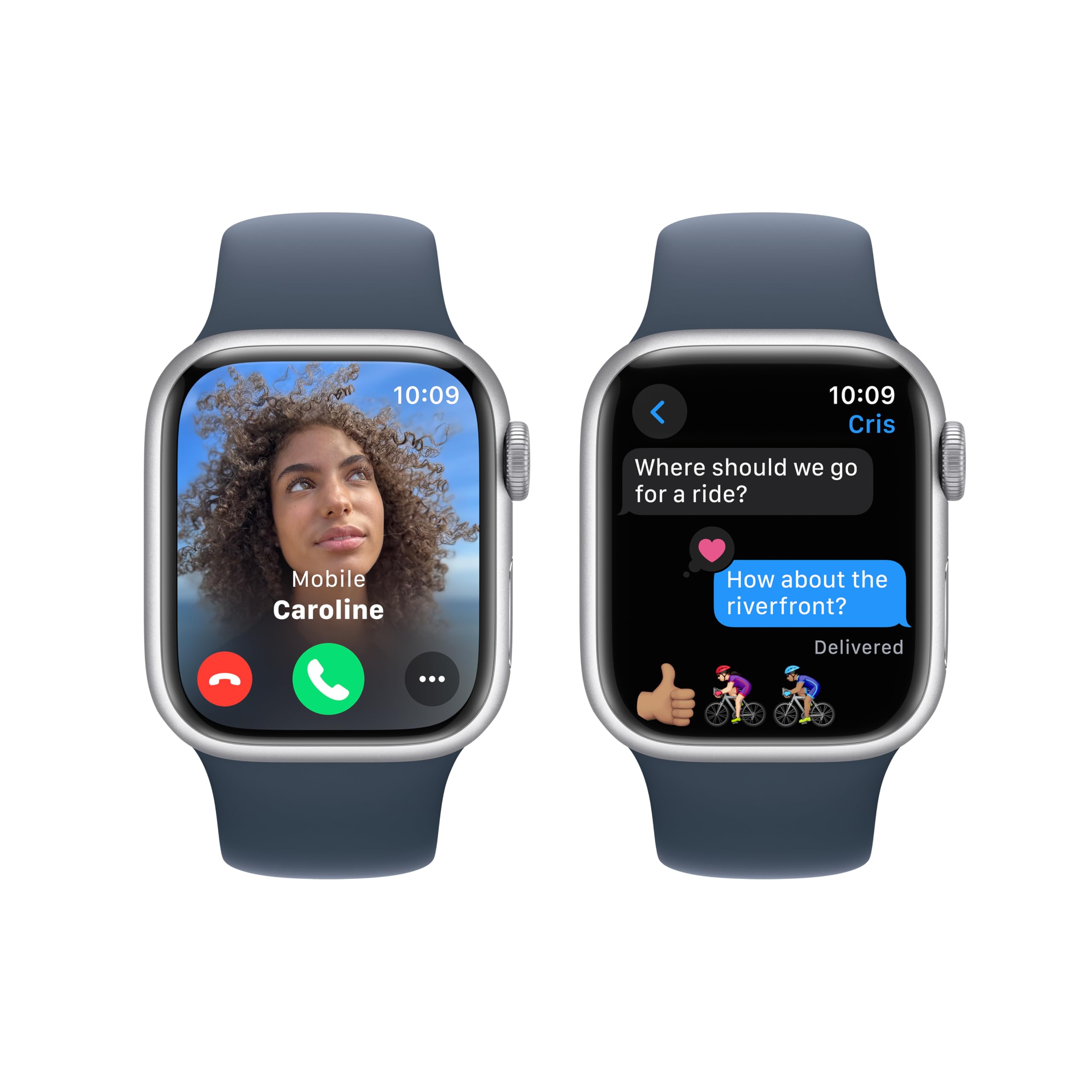Apple Watch Series 9 (GPS) 41mm Silver Aluminum Case w/ Storm Blue Sport Band ? M/L ? MR913LW/A