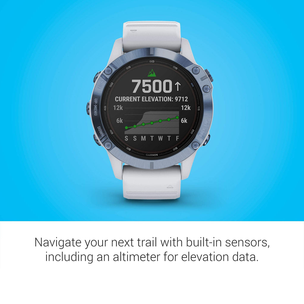Garmin Fenix 6 Pro Solar ? 47mm Titanium ? Mineral Blue Case with Whitestone Band ? 010-02410-18