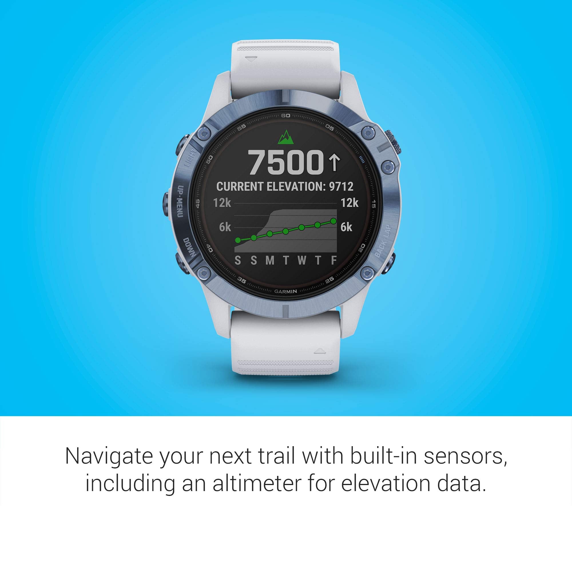 Garmin Fenix 6 Pro Solar ? 47mm Titanium ? Mineral Blue Case with Whitestone Band ? 010-02410-18