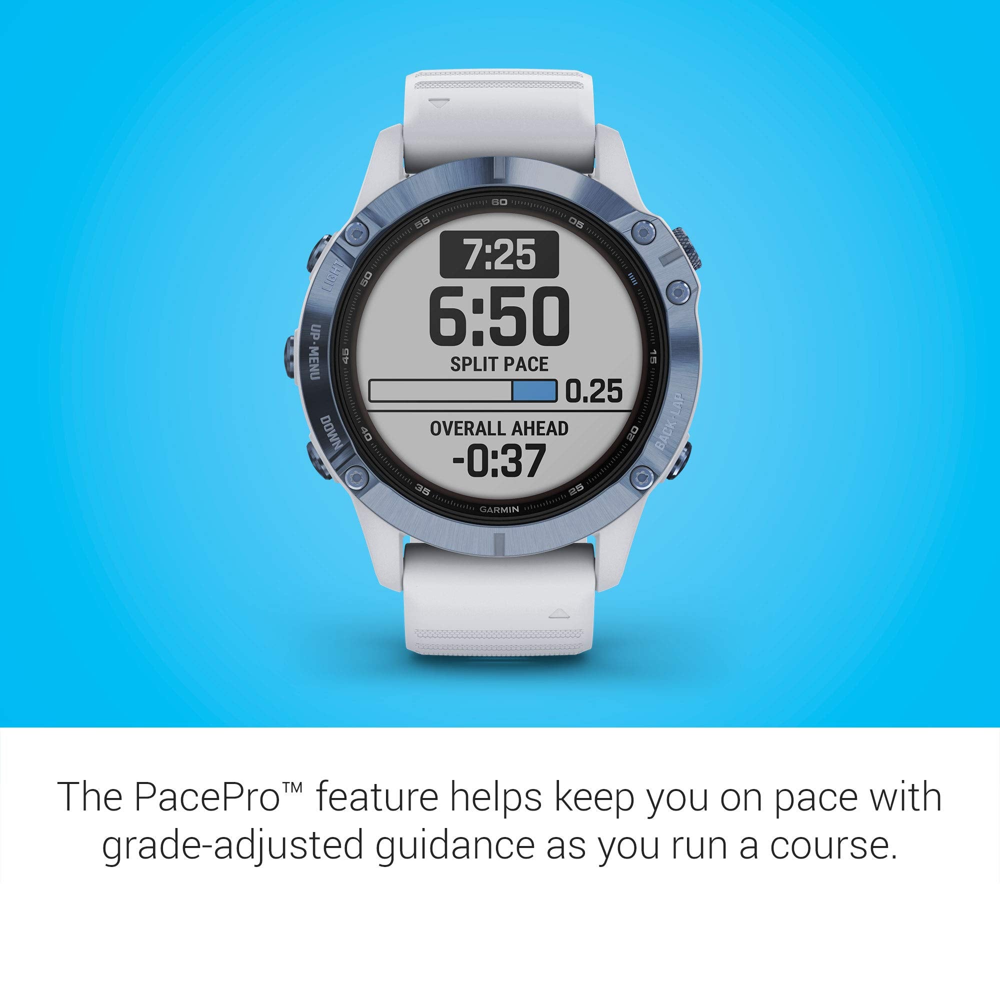 Garmin Fenix 6 Pro Solar ? 47mm Titanium ? Mineral Blue Case with Whitestone Band ? 010-02410-18