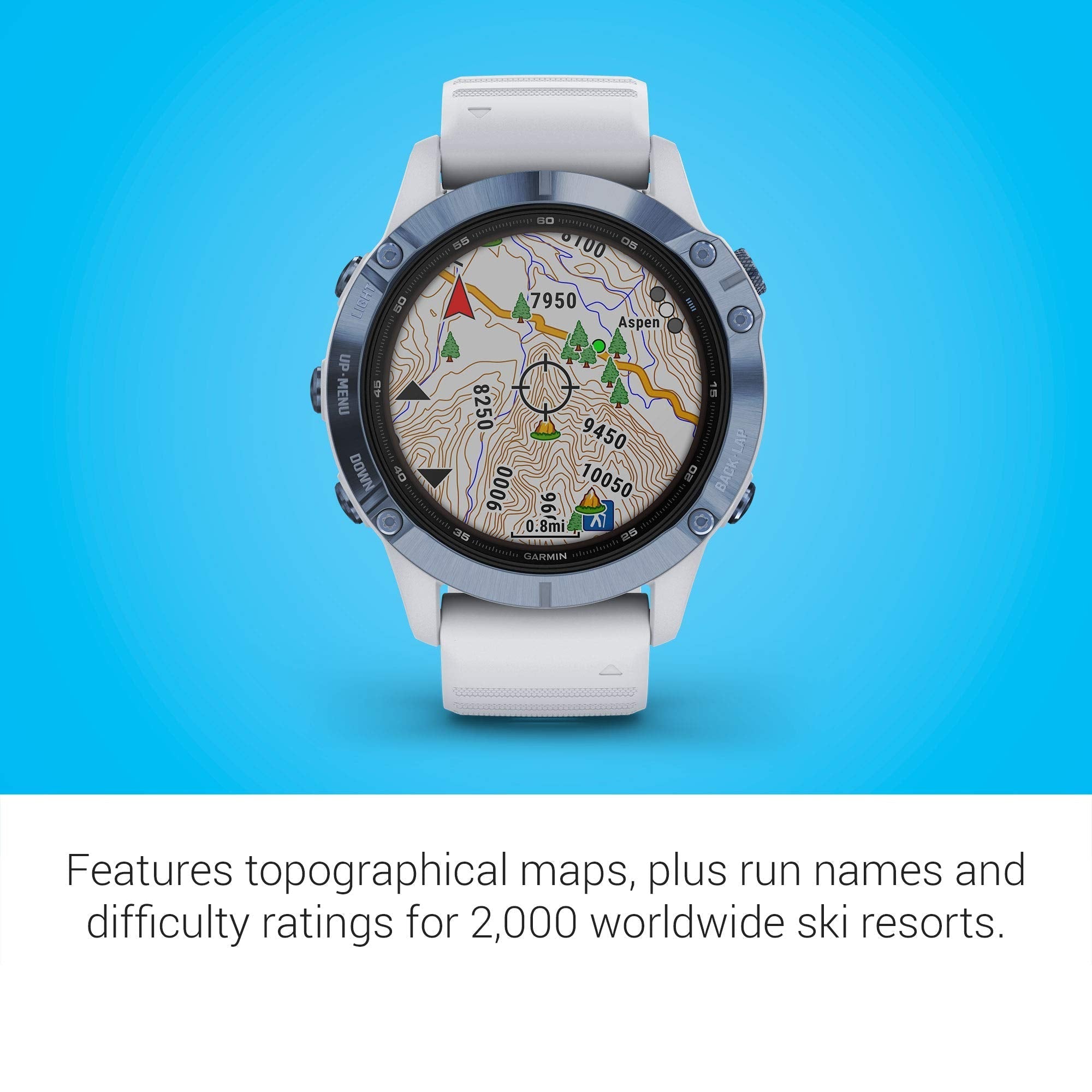 Garmin Fenix 6 Pro Solar ? 47mm Titanium ? Mineral Blue Case with Whitestone Band ? 010-02410-18