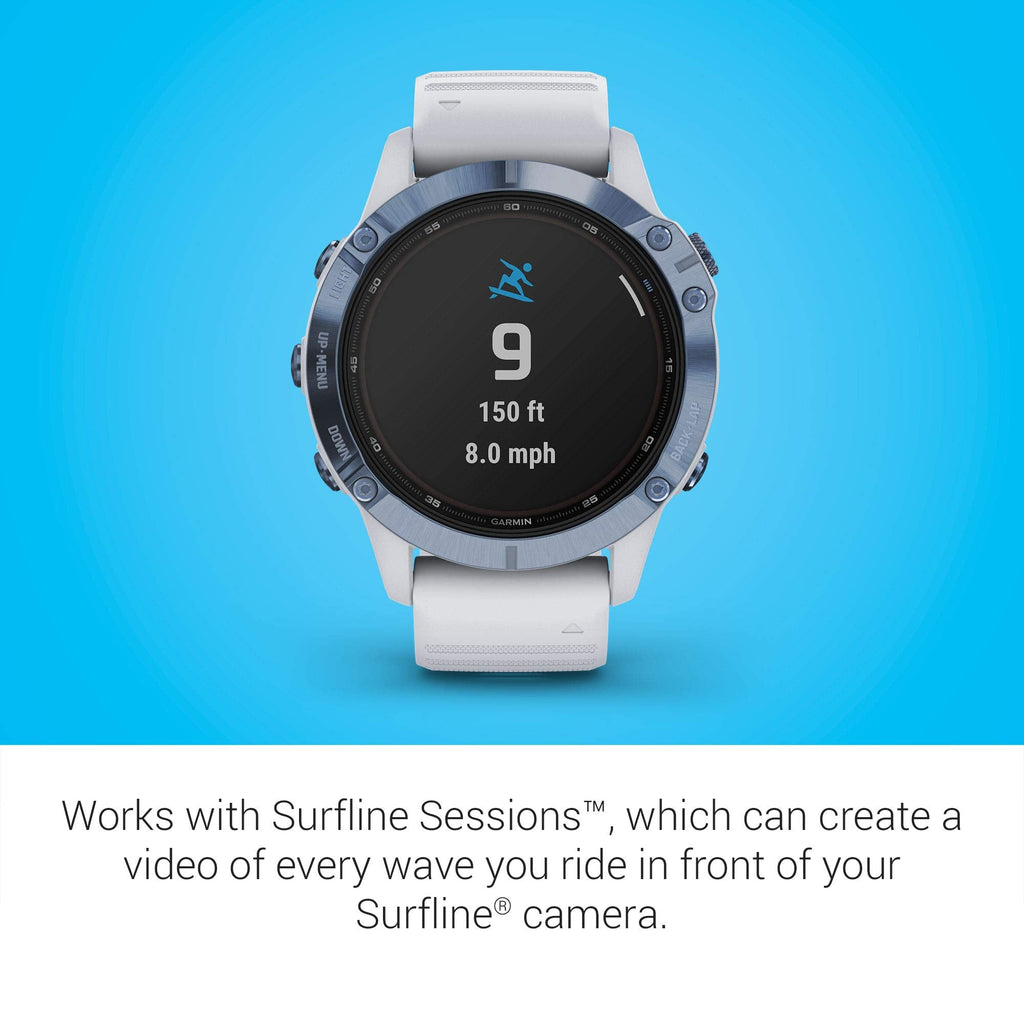 Garmin Fenix 6 Pro Solar ? 47mm Titanium ? Mineral Blue Case with Whitestone Band ? 010-02410-18