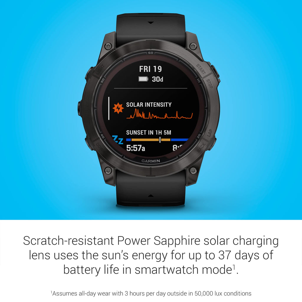 Garmin f?nix 7X Pro Sapphire Solar GPS ? Carbon Gray DLC Titanium with Black Silicone Band ? 010-02778-10