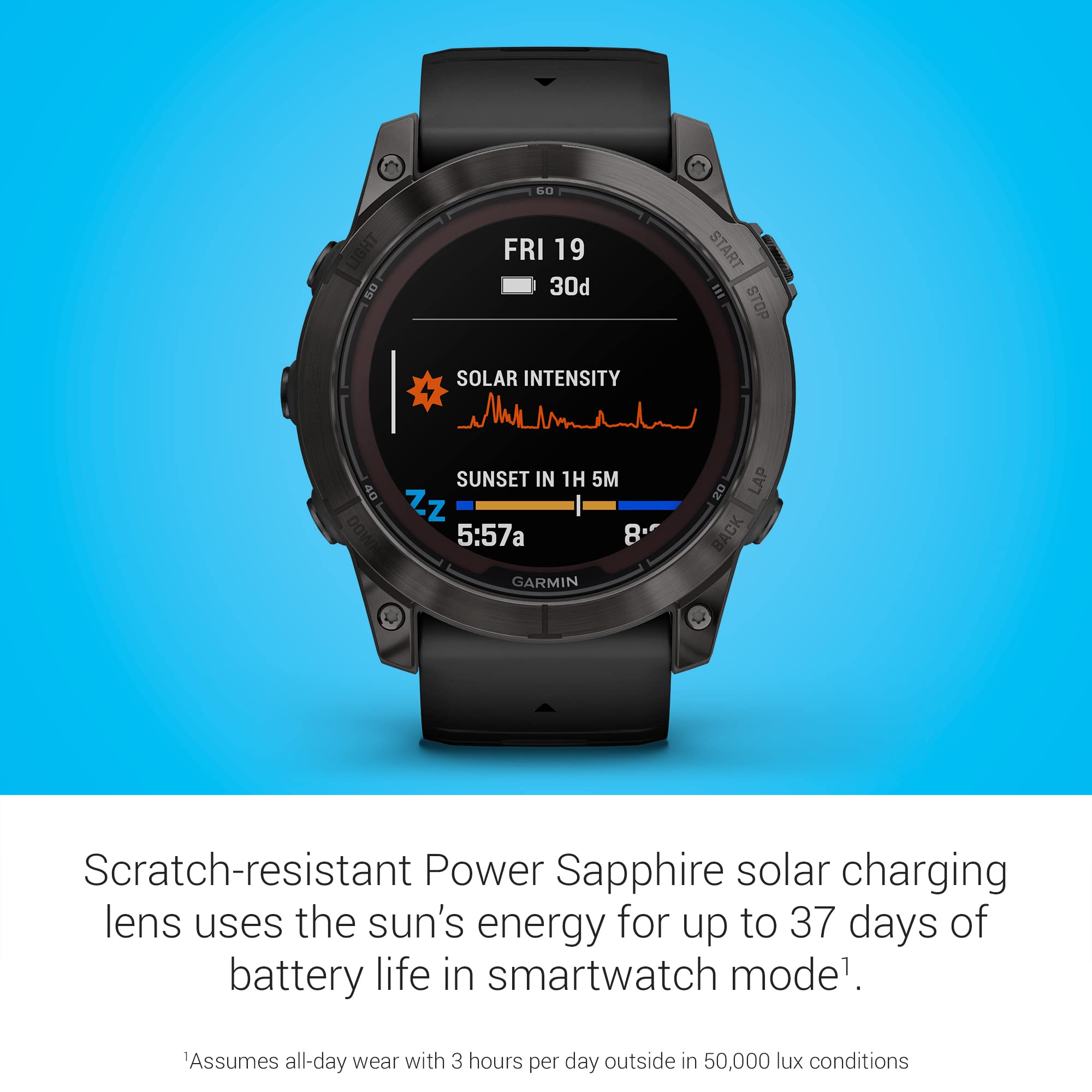 Garmin f?nix 7X Pro Sapphire Solar GPS ? Carbon Gray DLC Titanium with Black Silicone Band ? 010-02778-10
