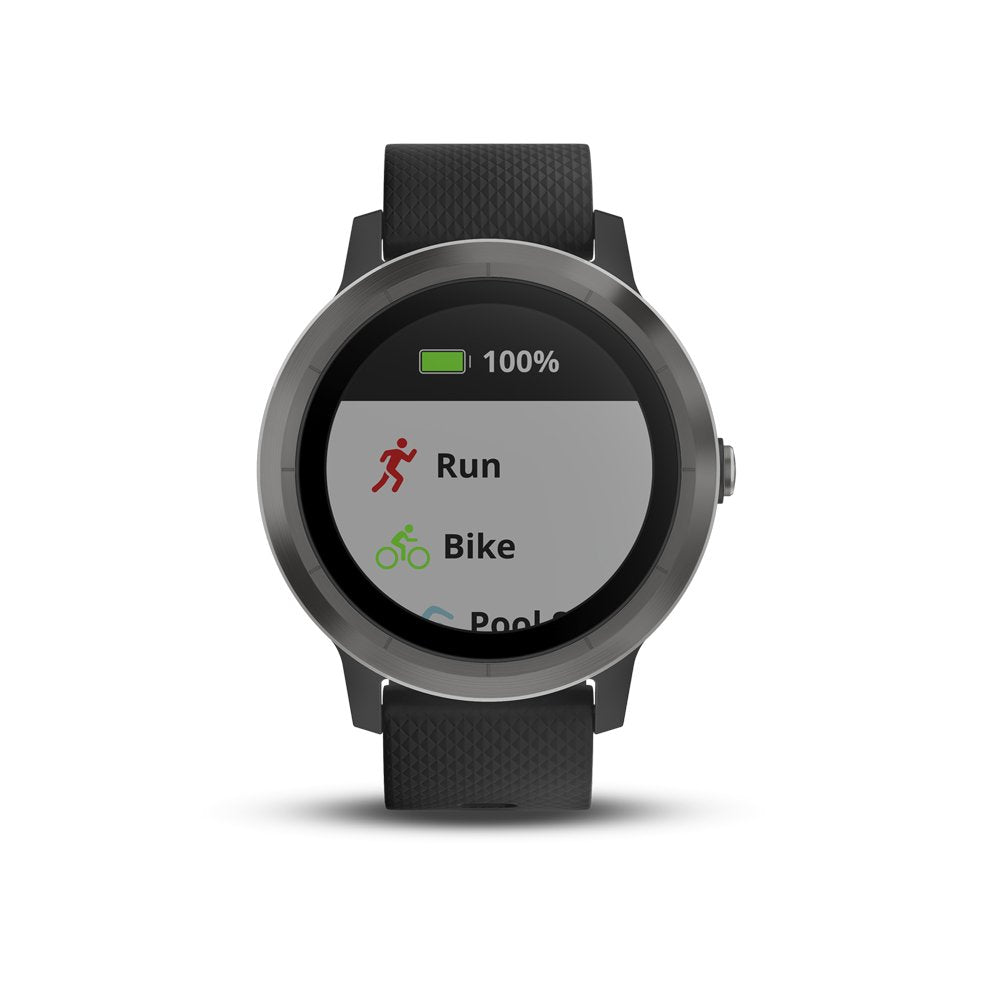 Garmin Vivoactive 3 43mm Slate Stainless Steel with Black Case w/ Black Silicone Band - 010-01769-11
