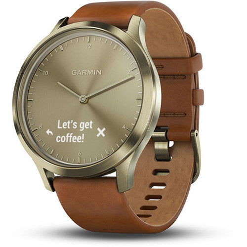 Garmin vivomove HR Premium Watch S/M, Gold with Light Brown Leather Band - 010-01850-15