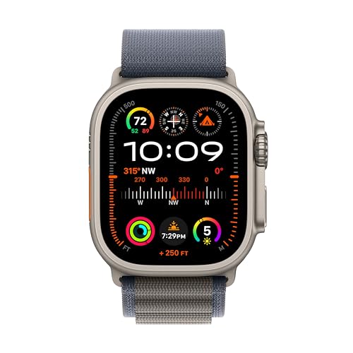 Apple Watch Ultra 2 (GPS + Cellular 49mm) Rugged Titanium Case with Blue Alpine Loop - Large - MREQ3LL/A