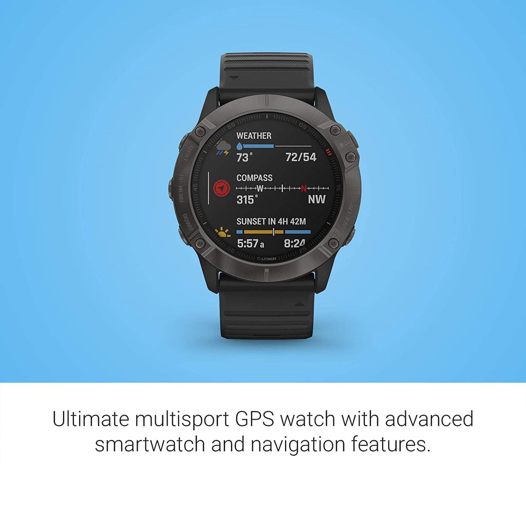 Garmin - fenix 6X Sapphire Smartwatch 51mm - Black DLC Leather Band - 010-02157-13