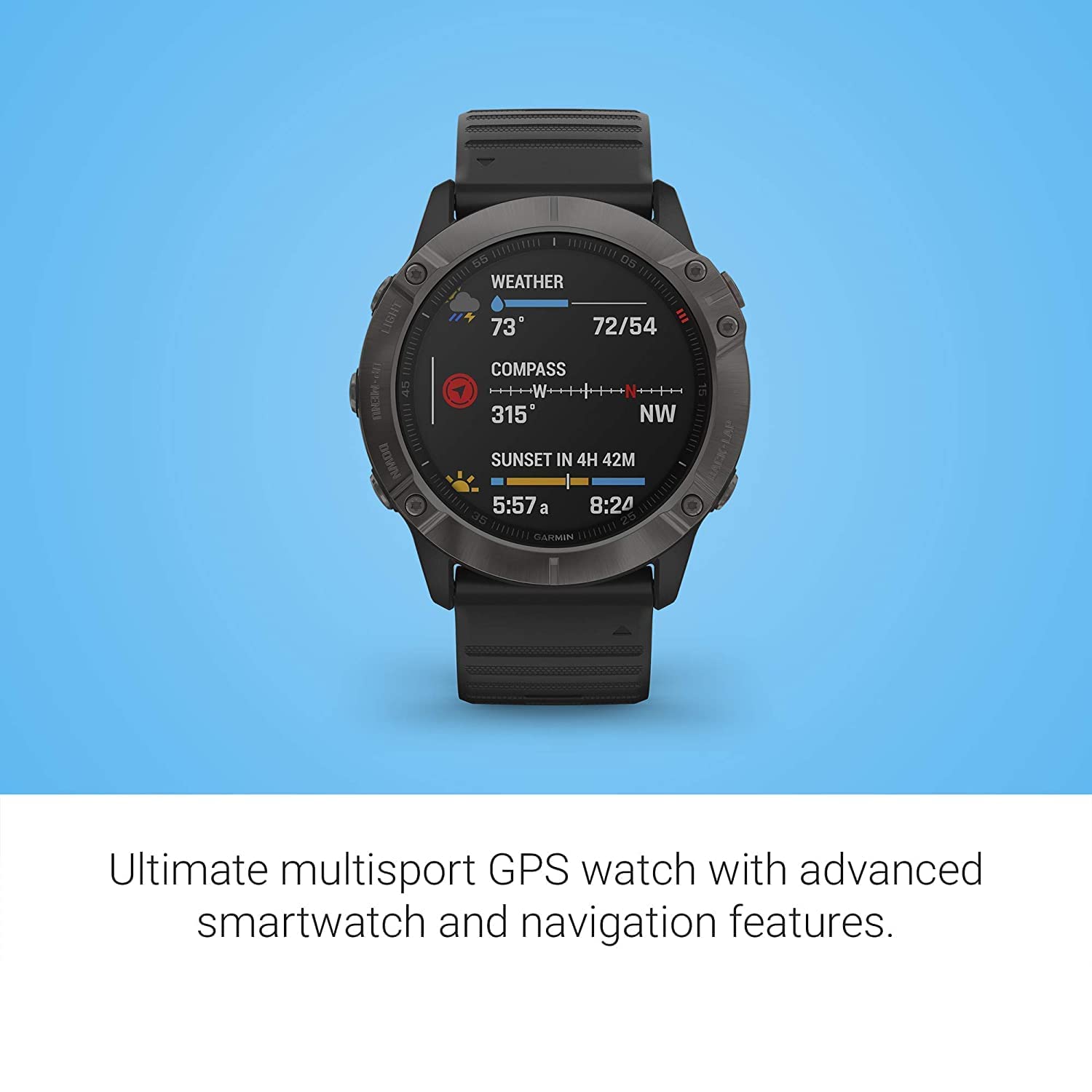 Garmin - fenix 6X Sapphire Smartwatch 51mm - Black DLC Leather Band - 010-02157-13