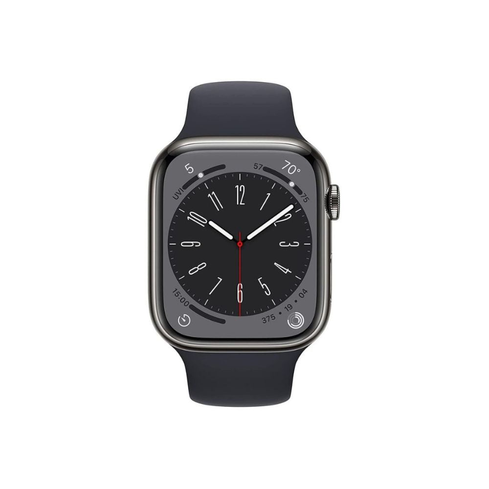 Apple Watche Series 8 GPS+Cell 45mm Stainless Steel - Midnight Sport Band - M/L - MNW23LL/A