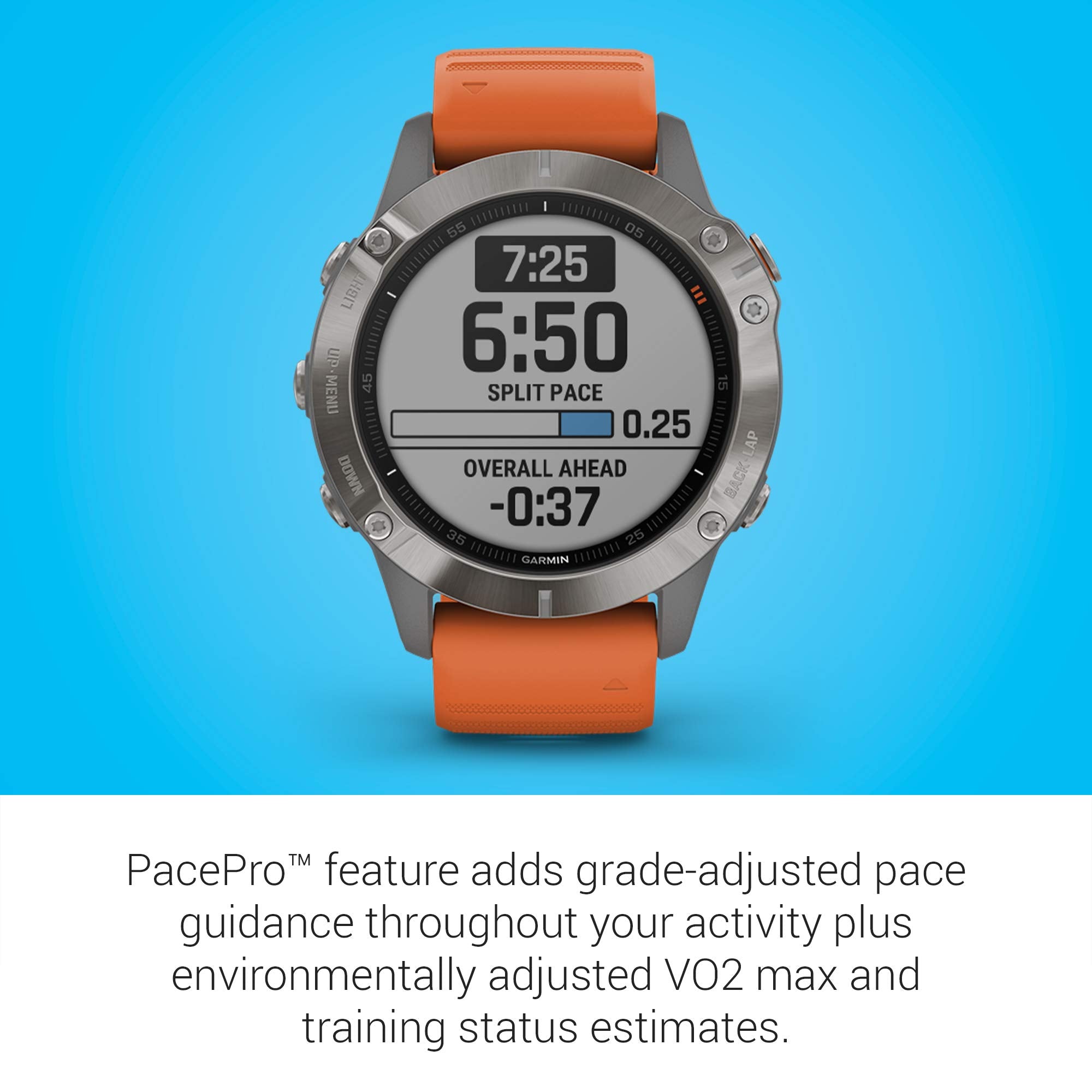 Garmin - f?nix 6 Sapphire 33mm  - Titanium With Ember Orange Band - 010-02158-13