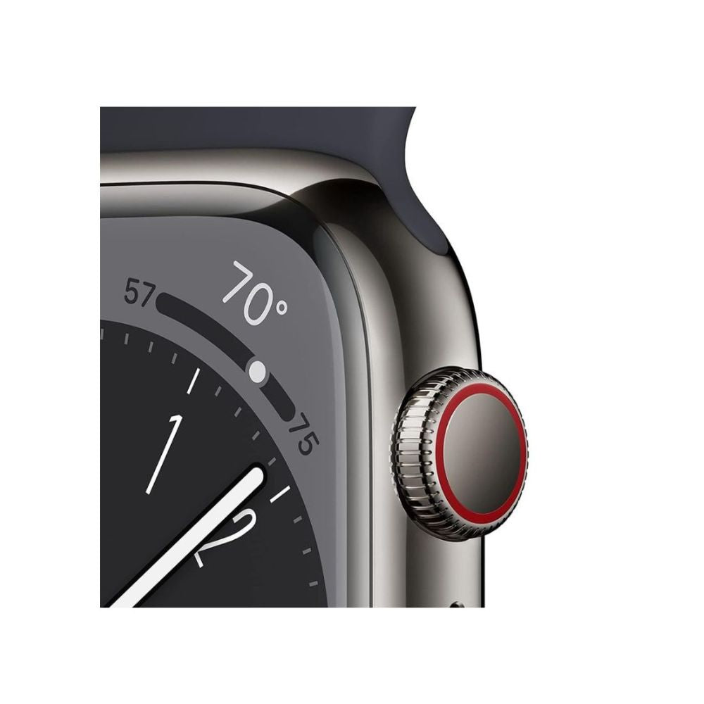 Apple Watche Series 8 GPS+Cell 45mm Stainless Steel - Midnight Sport Band - M/L - MNW23LL/A