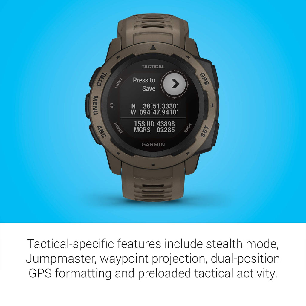 Garmin Instinct Tactical, Rugged GPS Watch, Tan - 010-02064-71