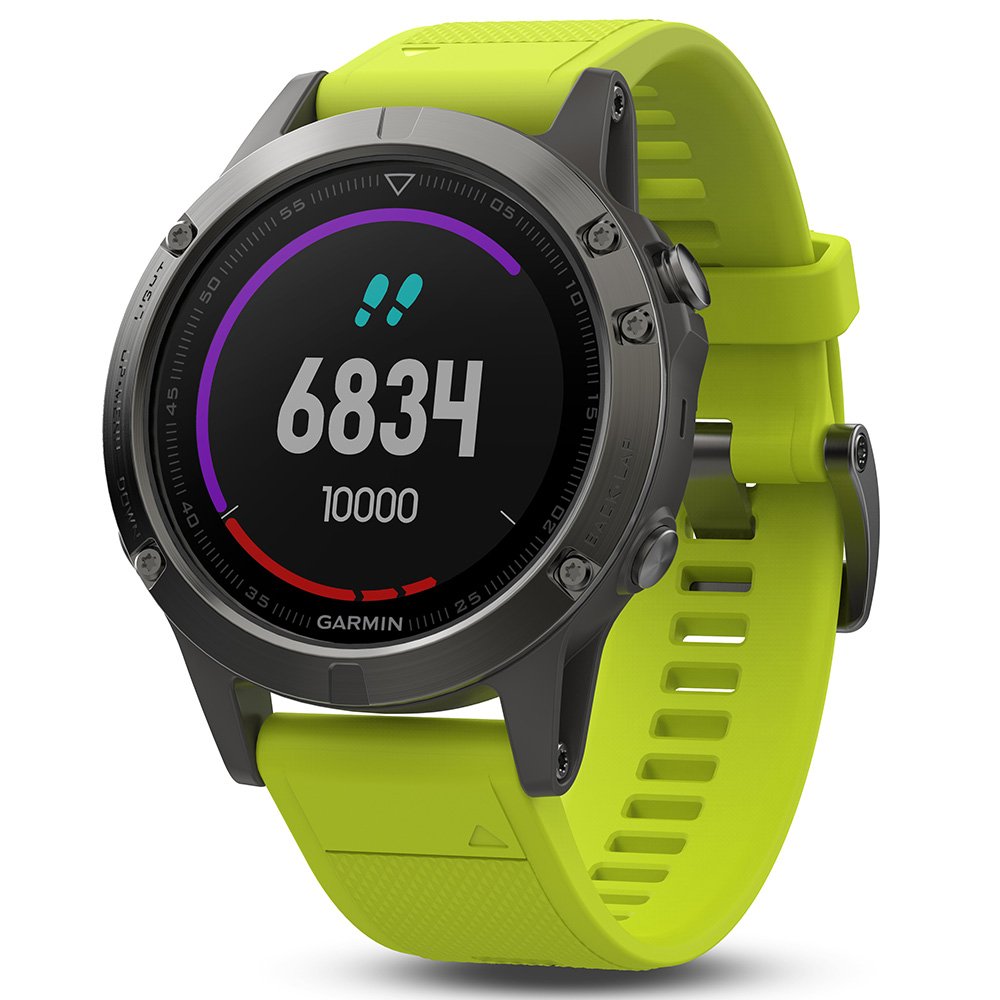 Garmin f?nix 5, Premium and Rugged Multisport GPS Smartwatch, Slate Gray W/ Yellow Band - 010-01688-02