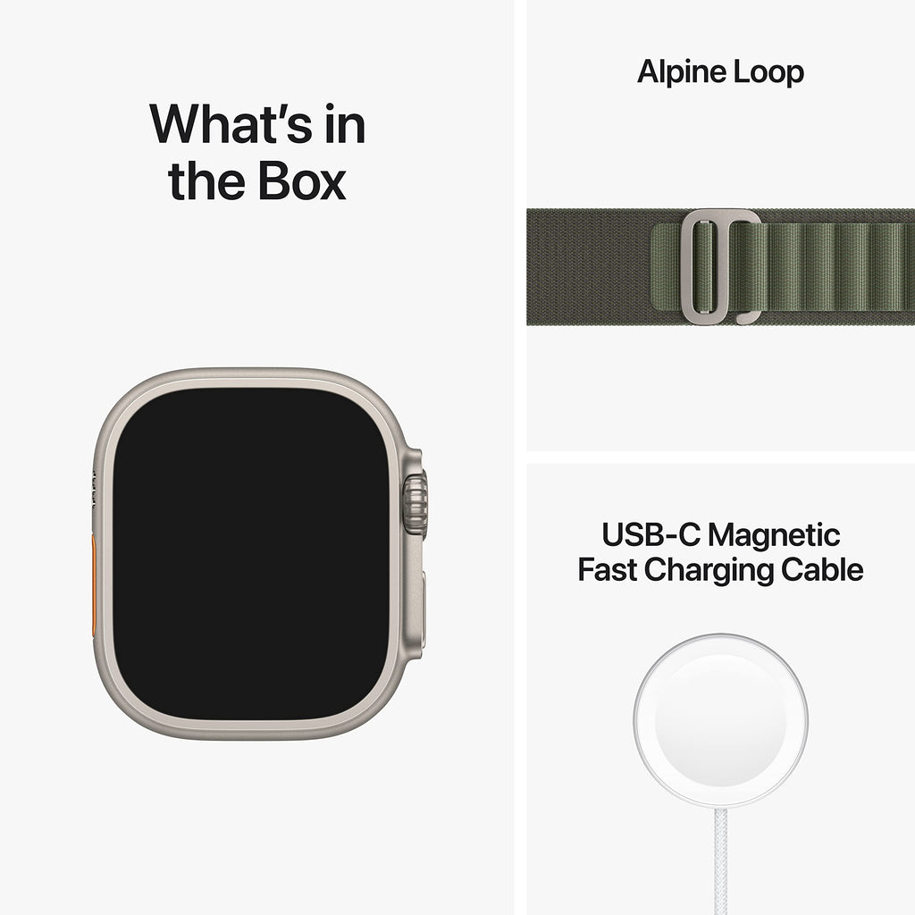 Apple Watch Ultra [GPS + Cellular 49mm] Titanium Case with Green Alpine Loop, Large - MQEX3LL/A