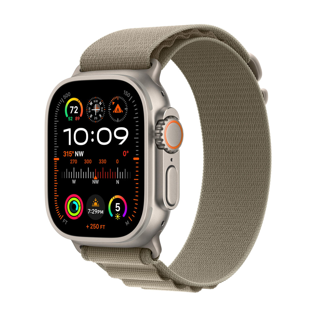 Apple Watch Ultra 2 (GPS + Cellular) 49mm Titanium Case with Olive Alpine Loop - Large - MRF03LL/A