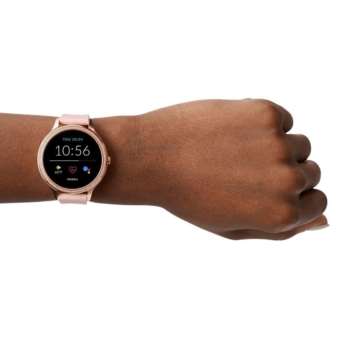 Fossil Gen 5E 42mm Stainless Steel Case with Pink Silicone Strap - FTW6066